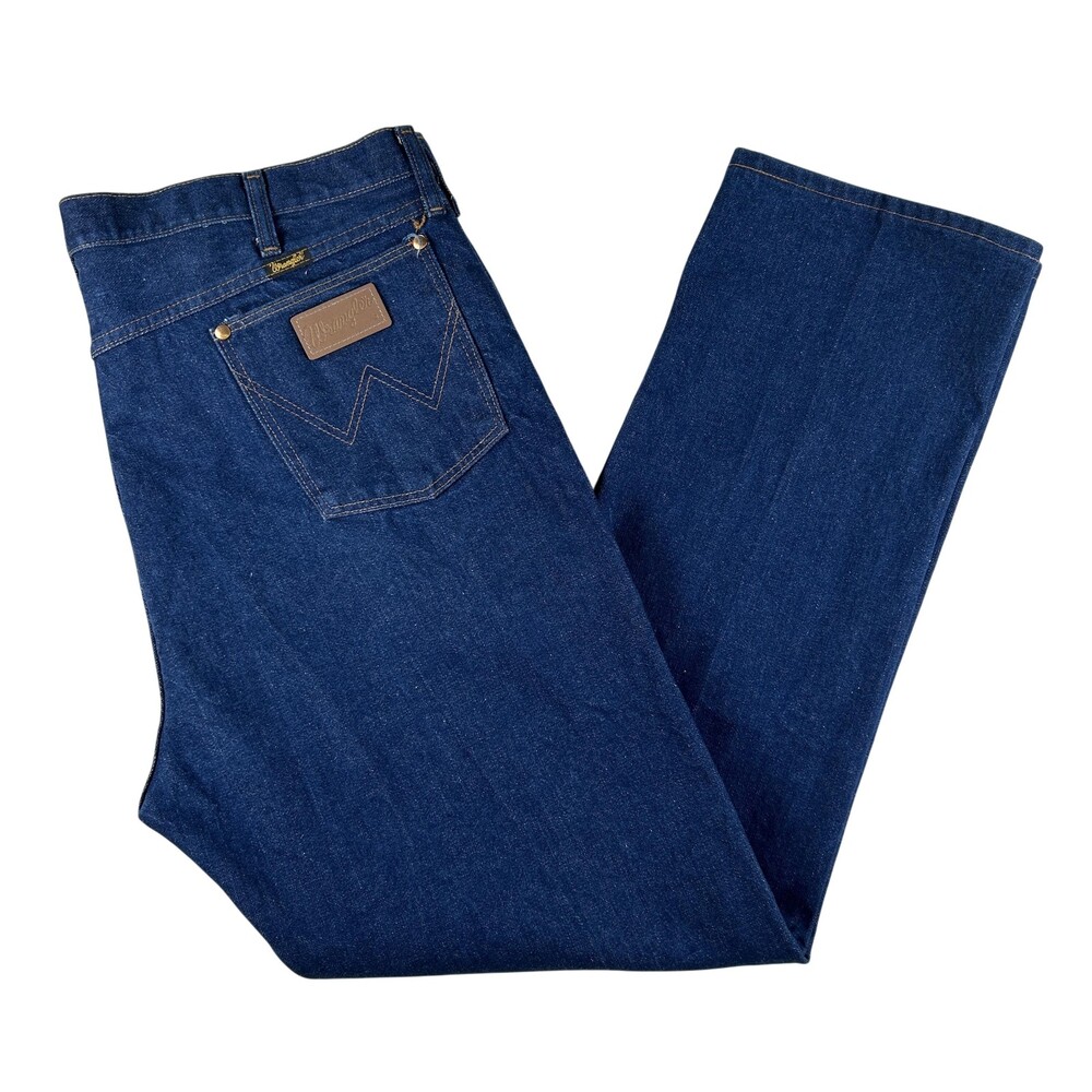 Vtg Wrangler Jeans Mens 44x32 Dark Wash Cowboy Cut Straight Zip Fly 13MWZ 70s